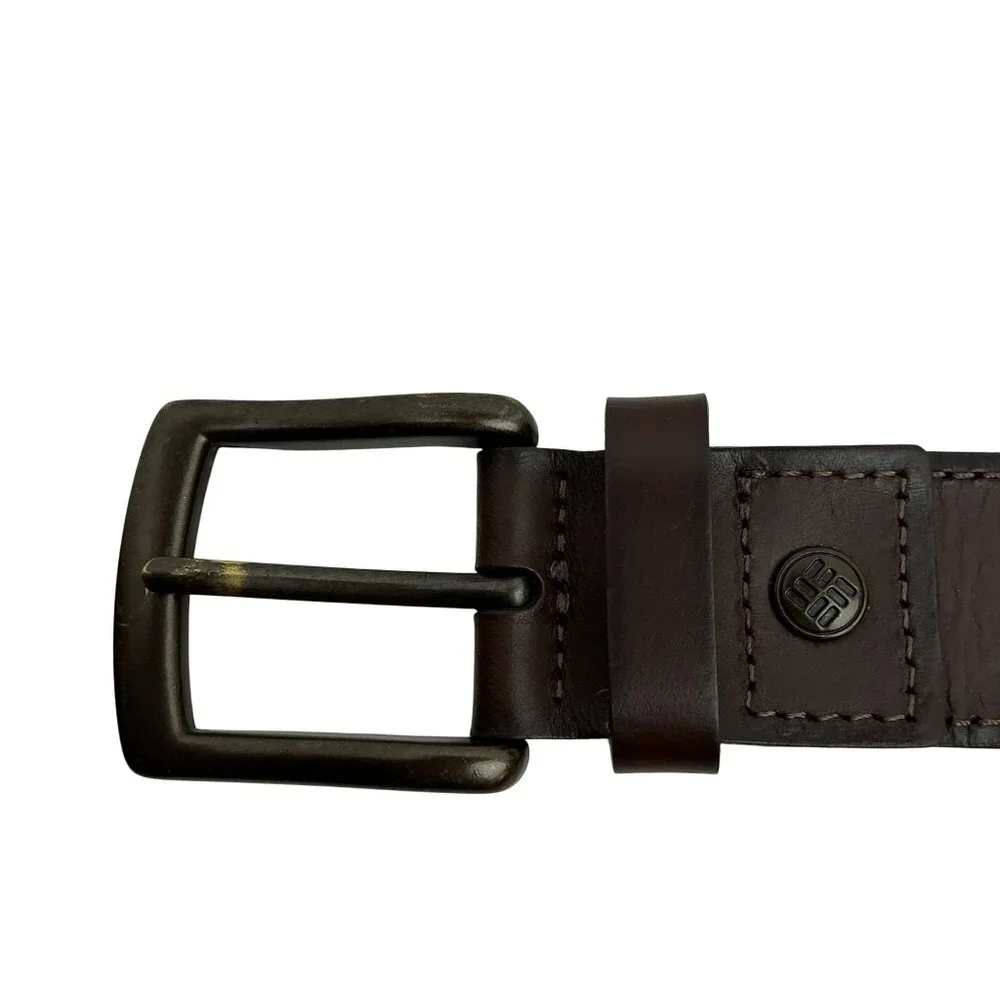 Columbia 100% Buffalo Leather Belt With Large Brass Buckle Mens M 34-36 Made In